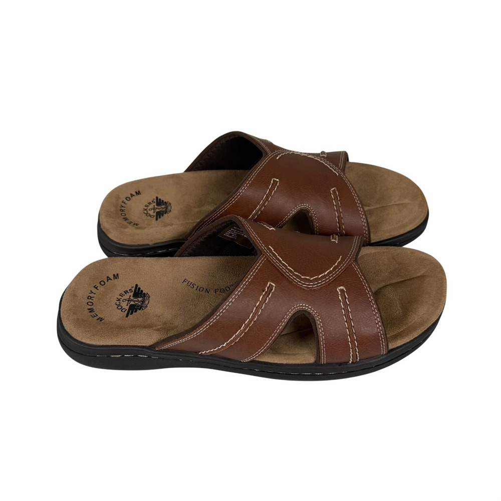 Dockers Mens 11M Sunland Slide Sandals Brown Memory Foam Fusion Footbed Casual